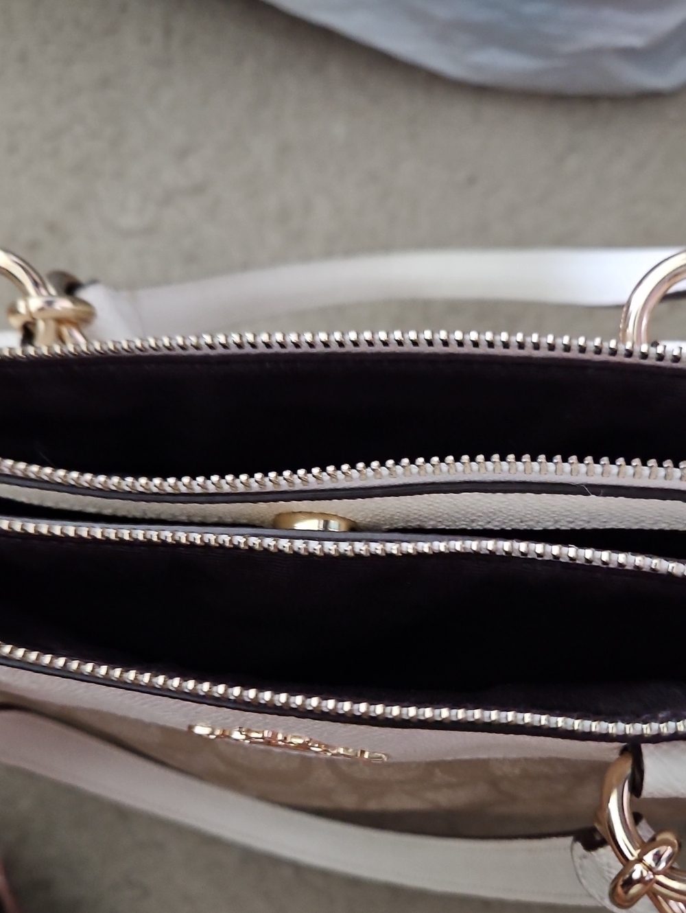 Coach Two-Tone Signature Satchel in Beige and Cream - Picture 6 of 12
